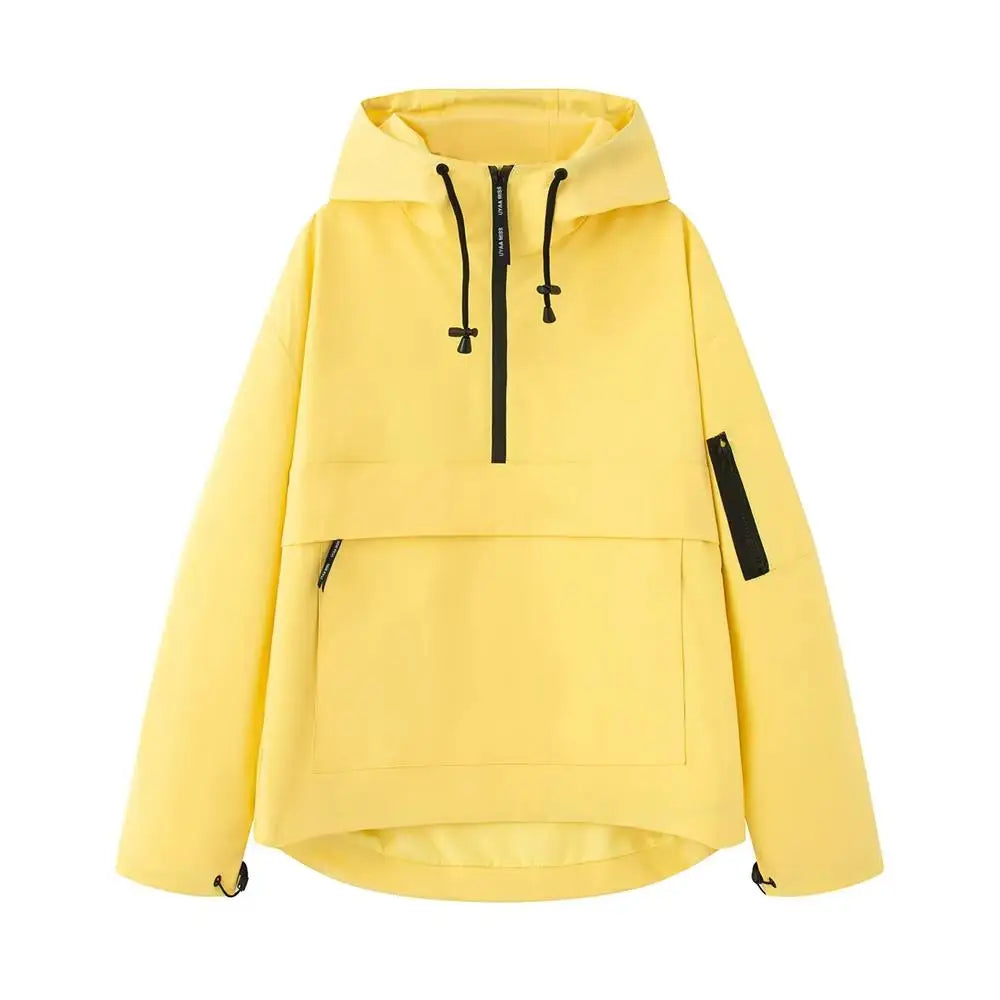 Fall 2025 Women's Casual Spor Loose Fit Stand Collar Long Sve Hooded Jaet Windbreaker Outerwear Polyester Fiber 00%