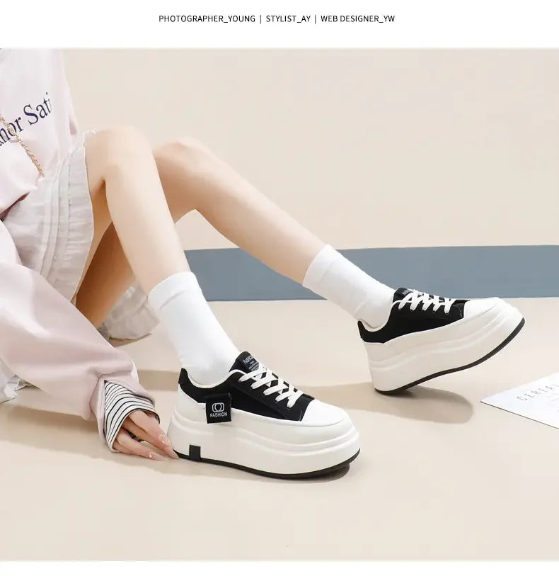 Shoes for Women Autumn Trend New Woman Flats Shoes Chunky Lace-up Soft-sole Casual Sneakers Female Vulcanized Shoe Walking Shoe