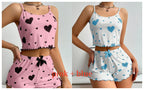 Women's Pajamas Set Sleepwear 2 PCS Short Tank Tops And Shorts S M L White Ventilate Soft Casual Love Printing