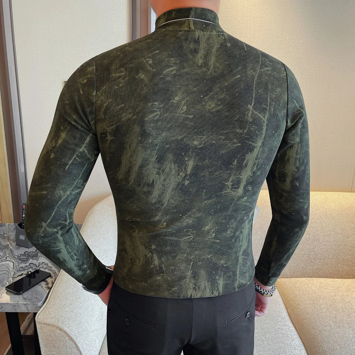 Men Tie-Dye Long-Sleeve T-Shirt | Half-High Collar Base Layer Trendy Versatile Casual Wear 95% Cotton Breathable  Sweat-wicking