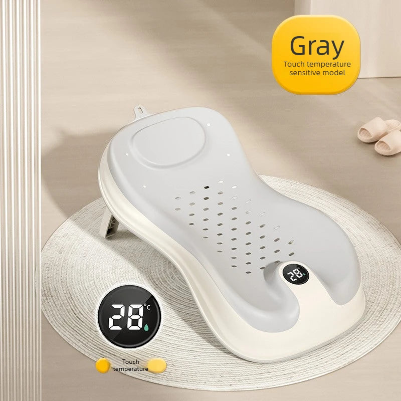 Baby Temperature-Sensing Bath Rack, Reclining/Lying Design, Universal For Bathtubs, Non-Slip Pad, Suitable For Newborns.