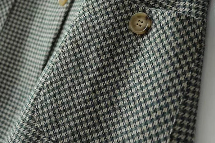 Green Jacket Coats for Women Skinny Plaid Outerwears Korean Fall Clothes  Simple Cheap Stylish in Promotion Check Blazer Woman