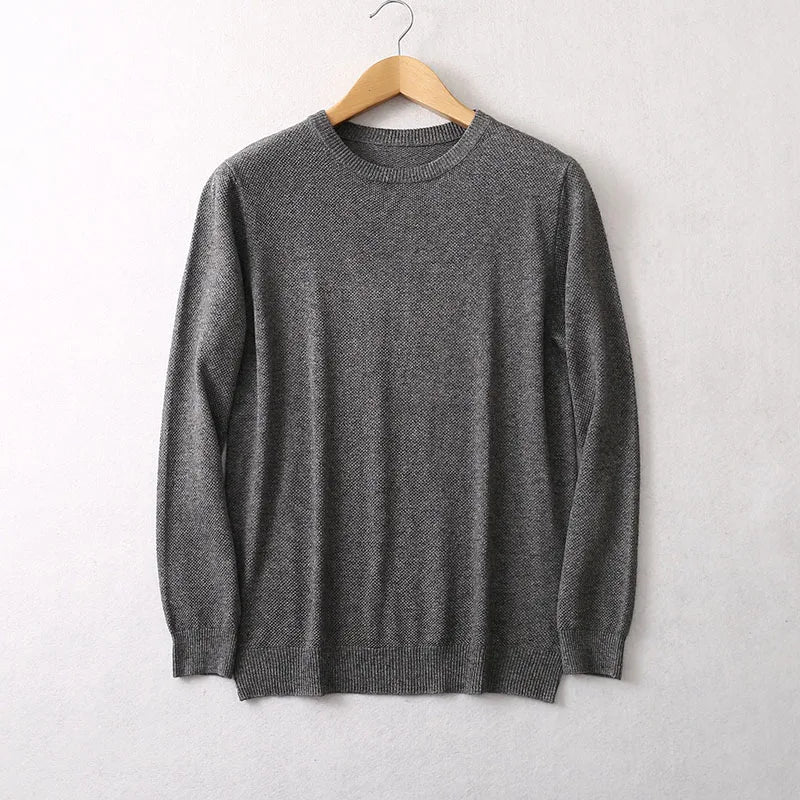 Men Sweater 85% Mulberry Silk 15% Cashmere Solid Colors Crew Neck everyday Long Sleeve Pullover Warm Top Shirt L XL XXL LY047