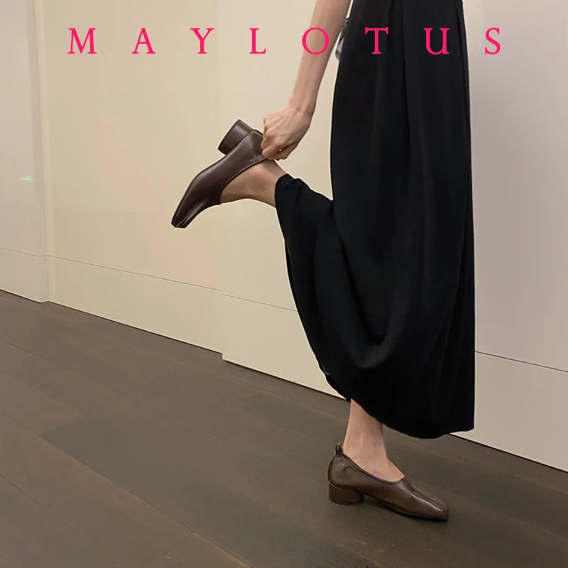 2025 Women Slip on Casual Loafers Chunky Heel Shoe Soft Moccasins Footwear New Fashion Split Toe Shoes Zapatos De Mujer