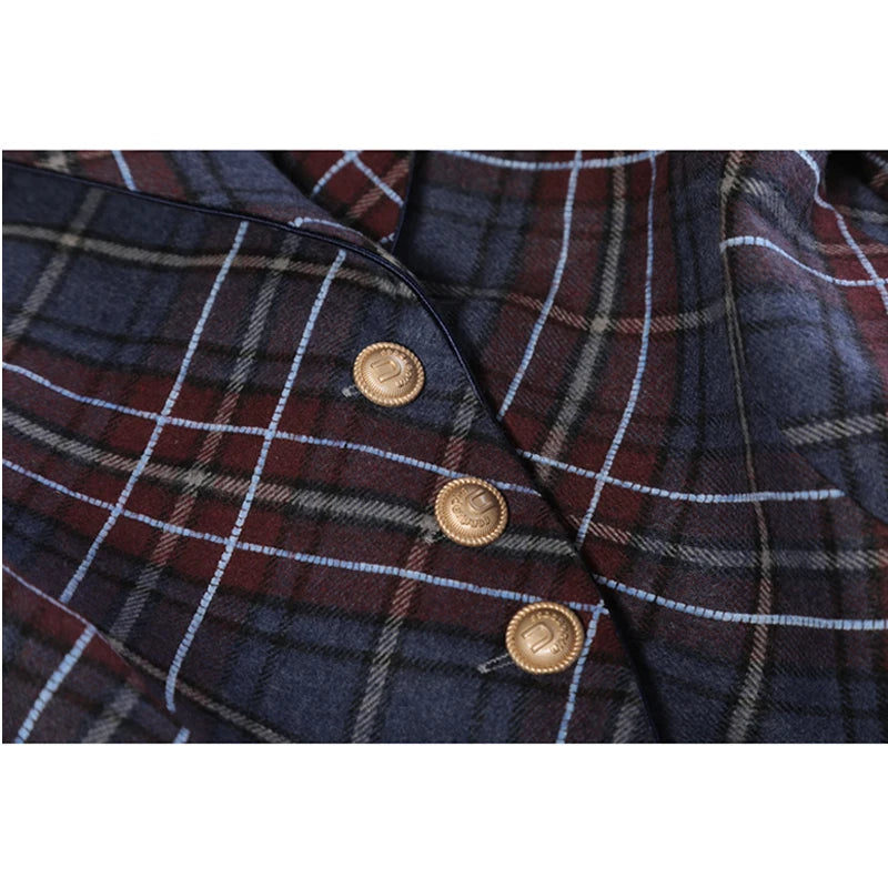 Women's Plaid Blazer Coat Fashion 90s Vintage Streetwear Harajuku Long Sleeve Suit Jacket Outerwear Top Emo 2000s Clothes 2023