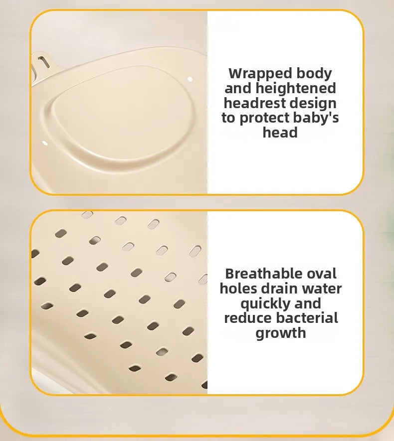 Baby Temperature-Sensing Bath Rack, Reclining/Lying Design, Universal For Bathtubs, Non-Slip Pad, Suitable For Newborns.
