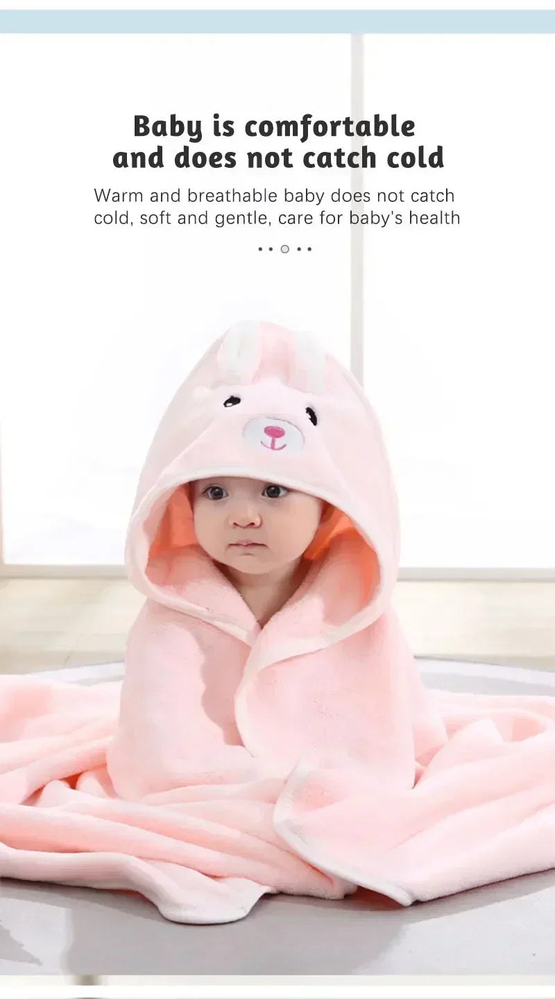 Baby Bath Towel Cartoon Animal Newborn Girl Boy Wrap Blanket Absorbent Baby Bathrobe Hooded Coral Fleece Bath Towels 0-12 Months