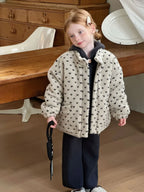 Winter Children Girls Woolen Coat Thicken Warm All Print Kid Baby Girl Fuffy Jackets Loose Padded Velvet Toddler Girls Outerwear