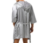 Mens Hooded Bath Robe Short Sleeve House Robe Satin Silk Lounge Bathrobes with Belt Men's Pajamas Homme Kimono Robes Sleepwear