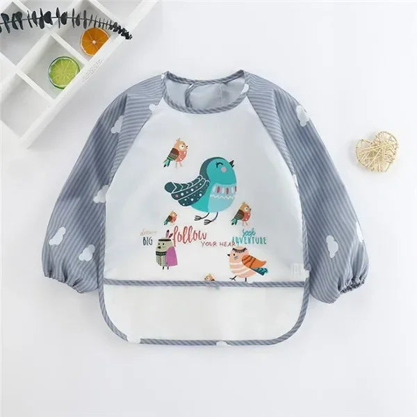 Baby Boys Girls Burp Cloth Banana Bibs for1-3Year Long Sleeve Scarf Waterproof Toddler Art Smock Feeding Bib Apron Pocket Infant