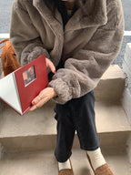 Women Autumn Winter Thicken Warm Coat Stand-Collar Loose Fur Plush Zipper Jacket Soft Comfortable Casual Simple Solid Outerwear