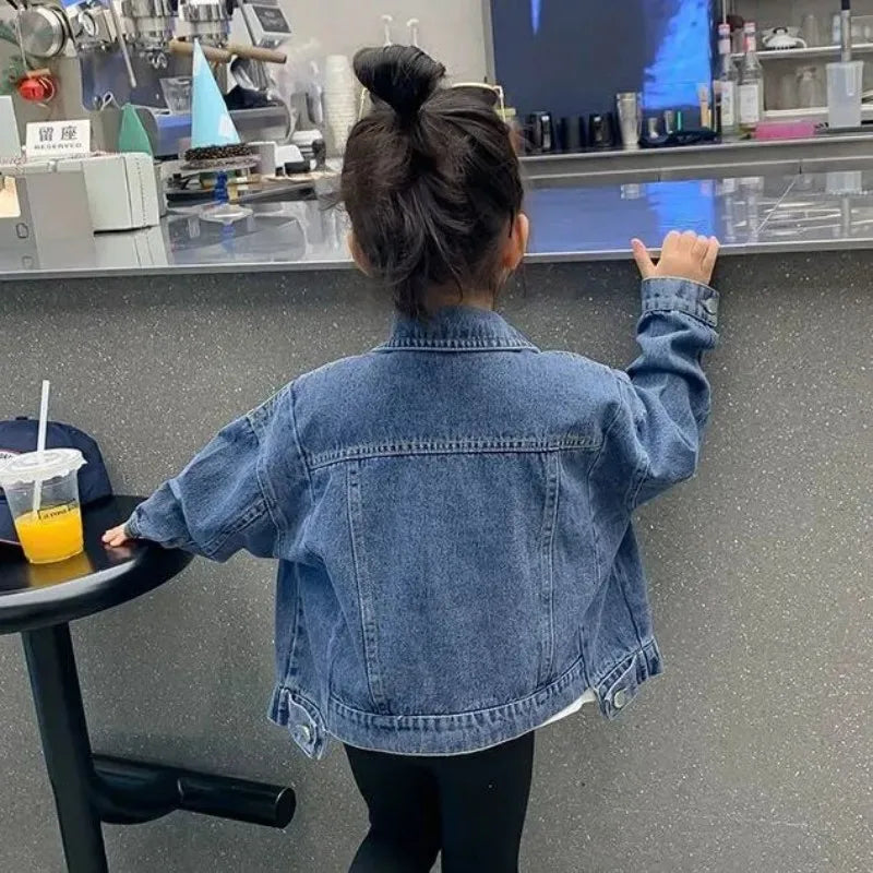 Girl Denim Jacket Spring and Autumn Children's Casual Jeans Clothes Little Girl Baby Denim Coat