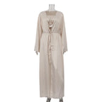 Women Pajamas 3 Piece Set Elegant Long Cardigan Robe + Strapless Tube Top + Shorts Set Loungewear Homewear Household Clothes