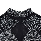 Women's Glittery Rhinestones Gymnastics Jumpsuit Sheer Mesh Patchwork Mock Neck Long Sleeve Dance Rompers One-piece Bodysuit