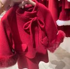 Girl's Set Made of Fabric with Cotton Clip Thickened Woolen Jacket and Dress New Fashion Trend for 2024 Winter Clothing