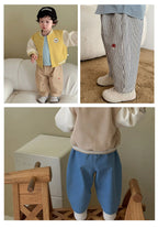 2025 Fall New Toddler Kids Pants Cotton Cartoon Embroidered Harem Pants Baby Boy Casual Striped Denim Baggy Trousers