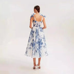 French Super Fairy Holiday Suspender Sleeveless Waist Printed Dress Slim Fit Party Dress for Women Bandage Sweet Ladies Dress