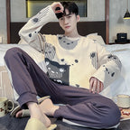 Men's Pajamas Spring Autumn 100% Cotton Youth Pajamas Student Suits Fashionable Sweet Cartoon Home Clothes For Men