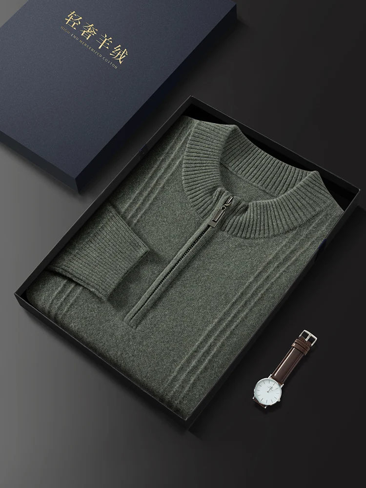 Men's Sweater Pullover Autumn Winter Sweater Warm Clothing 100% Cashmere Business Long Sleeve Classic Quality Mock Neck Knit Top