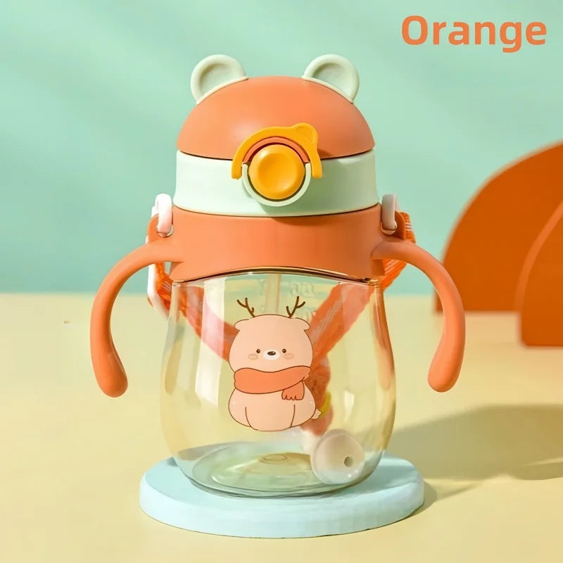 410ML Baby Drinking Cup Feeding Bottle Anti-Choking with Straw Gravity Ball Wide Caliber Drinking Milk Water Bottle with Handle