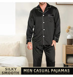 Men Ice Silk Pajamas Sleepwear Pajama Sets Nightclothes Black Blue L XXL 3XL 4XL Long Sleeves Long Pants Smooth Solid Color