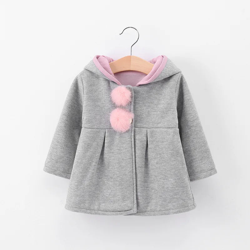 Baby Girls Jacket in Spring Rabbit Ears Coat Children Clothes Outerwear Autumn Kids Warm Cotton Dress Jacket Infant Girl Coat