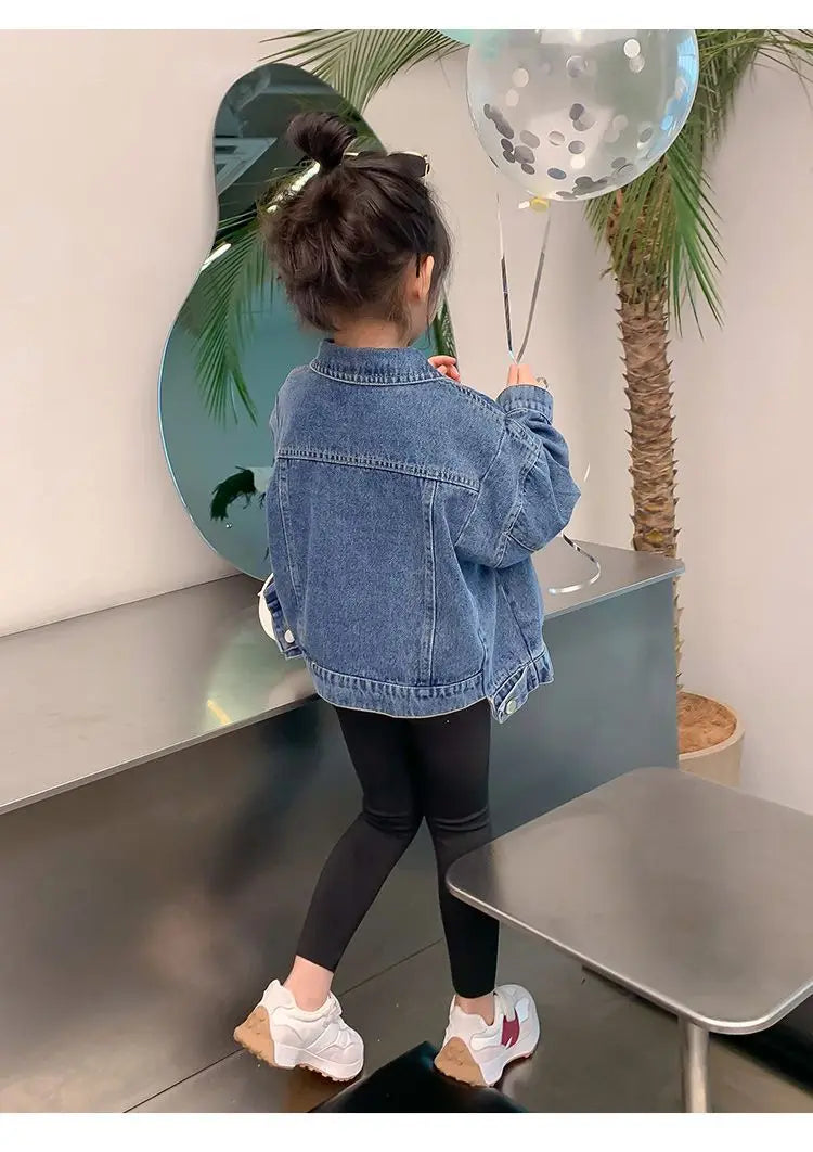 Girl Denim Jacket Spring and Autumn Children's Casual Jeans Clothes Little Girl Baby Denim Coat