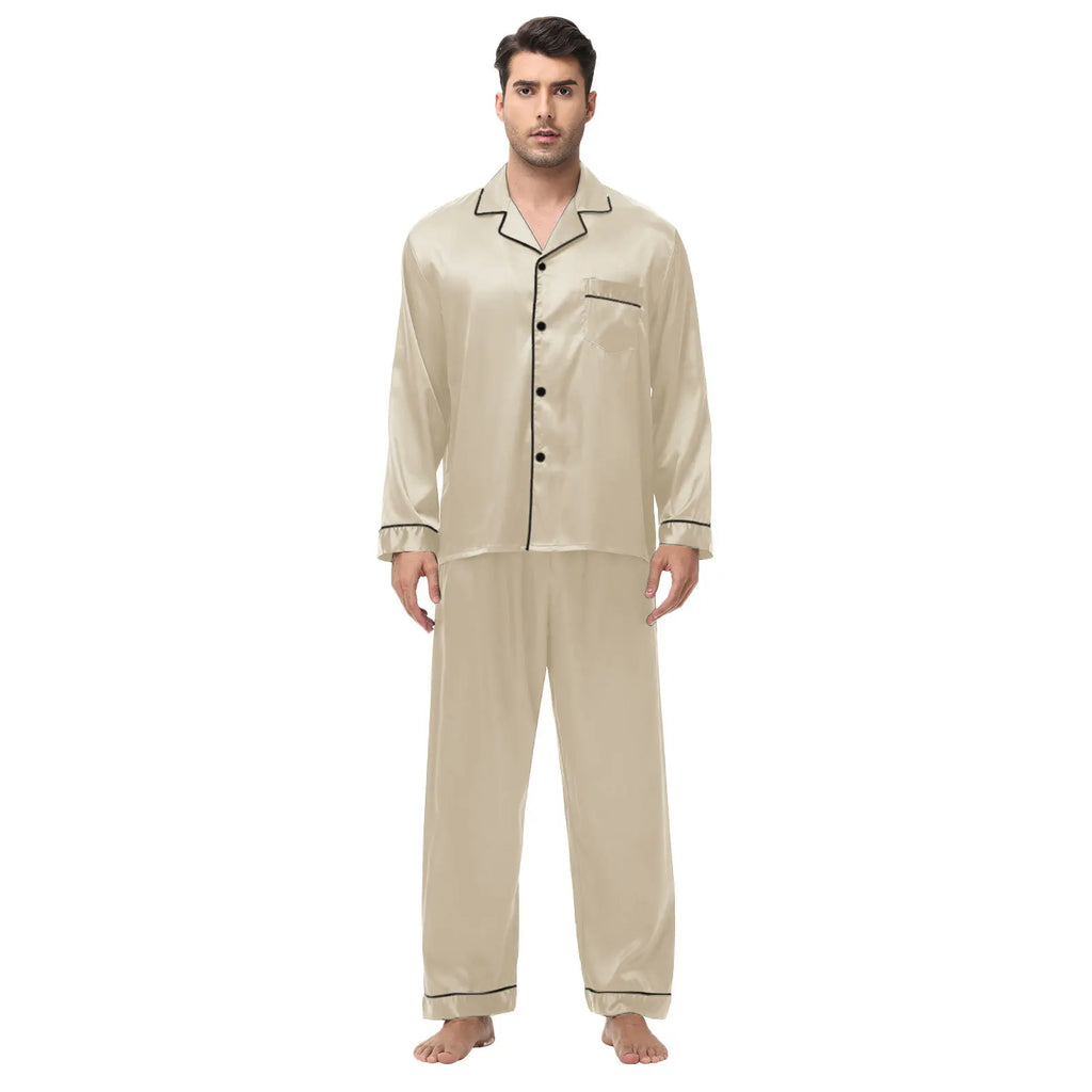 Men Pajamas Set Silk Satin Sleepwear
