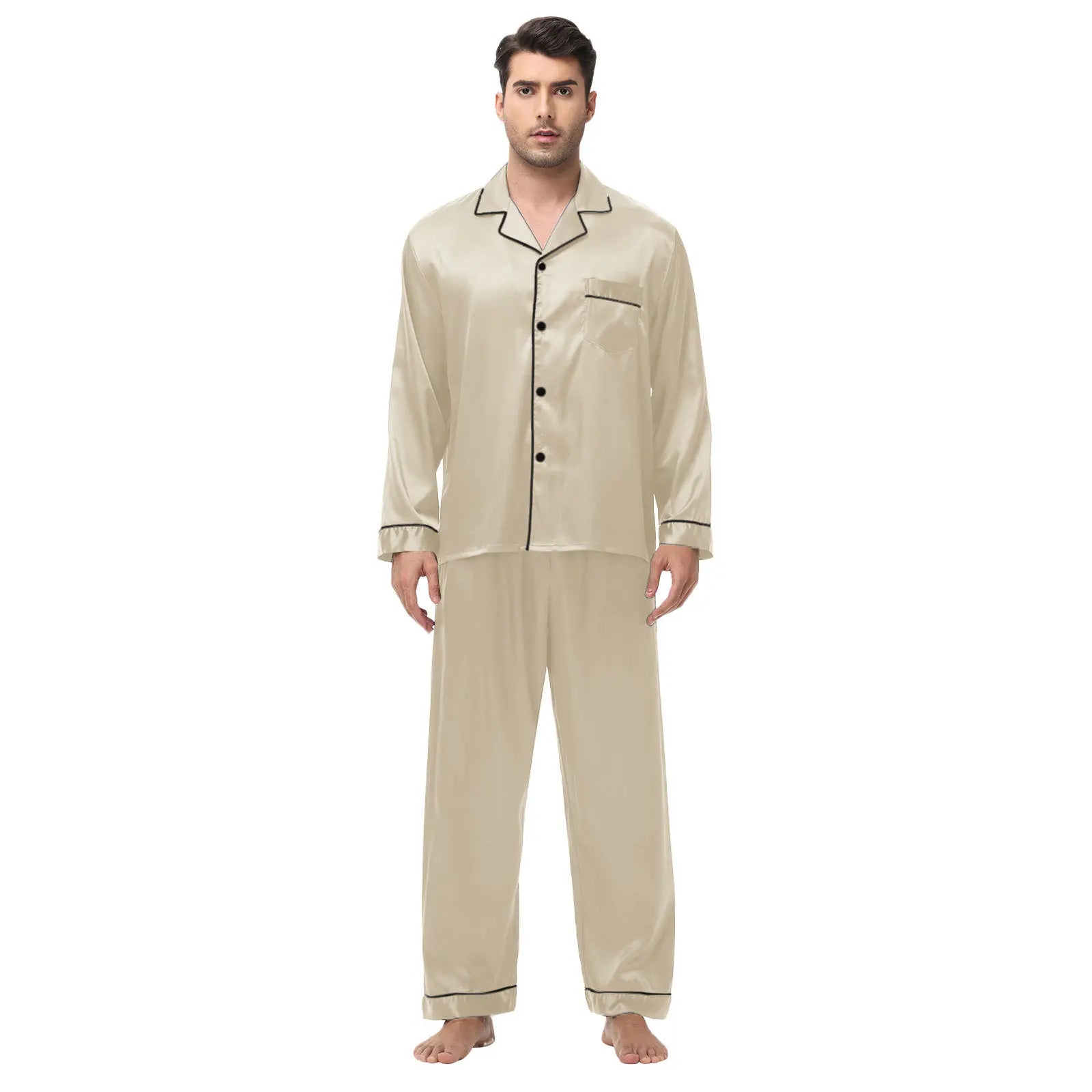 Men Pajamas Set Silk Satin Sleepwear