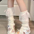 2025 New Woman Leg Warmers Autumn and Winter Ribbon Lolita Black Knee Warmers Long Socks JK Knitted Girl White Leg Warmers