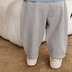 2025 Fall New Toddler Kids Pants Cotton Cartoon Embroidered Harem Pants Baby Boy Casual Striped Denim Baggy Trousers