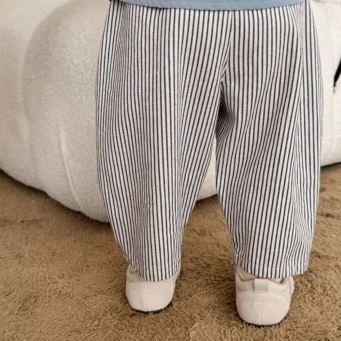 2025 Fall New Toddler Kids Pants Cotton Cartoon Embroidered Harem Pants Baby Boy Casual Striped Denim Baggy Trousers