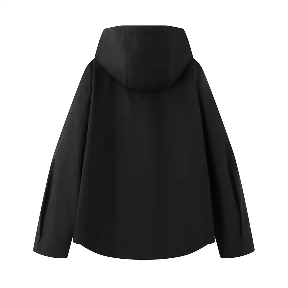 Fall 2025 Women's Casual Spor Loose Fit Stand Collar Long Sve Hooded Jaet Windbreaker Outerwear Polyester Fiber 00%