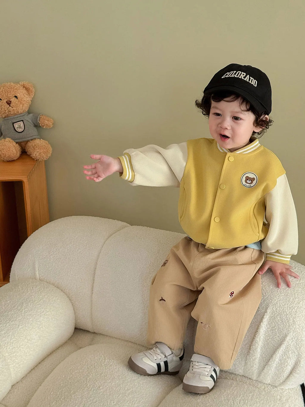 2025 Fall New Toddler Kids Pants Cotton Cartoon Embroidered Harem Pants Baby Boy Casual Striped Denim Baggy Trousers