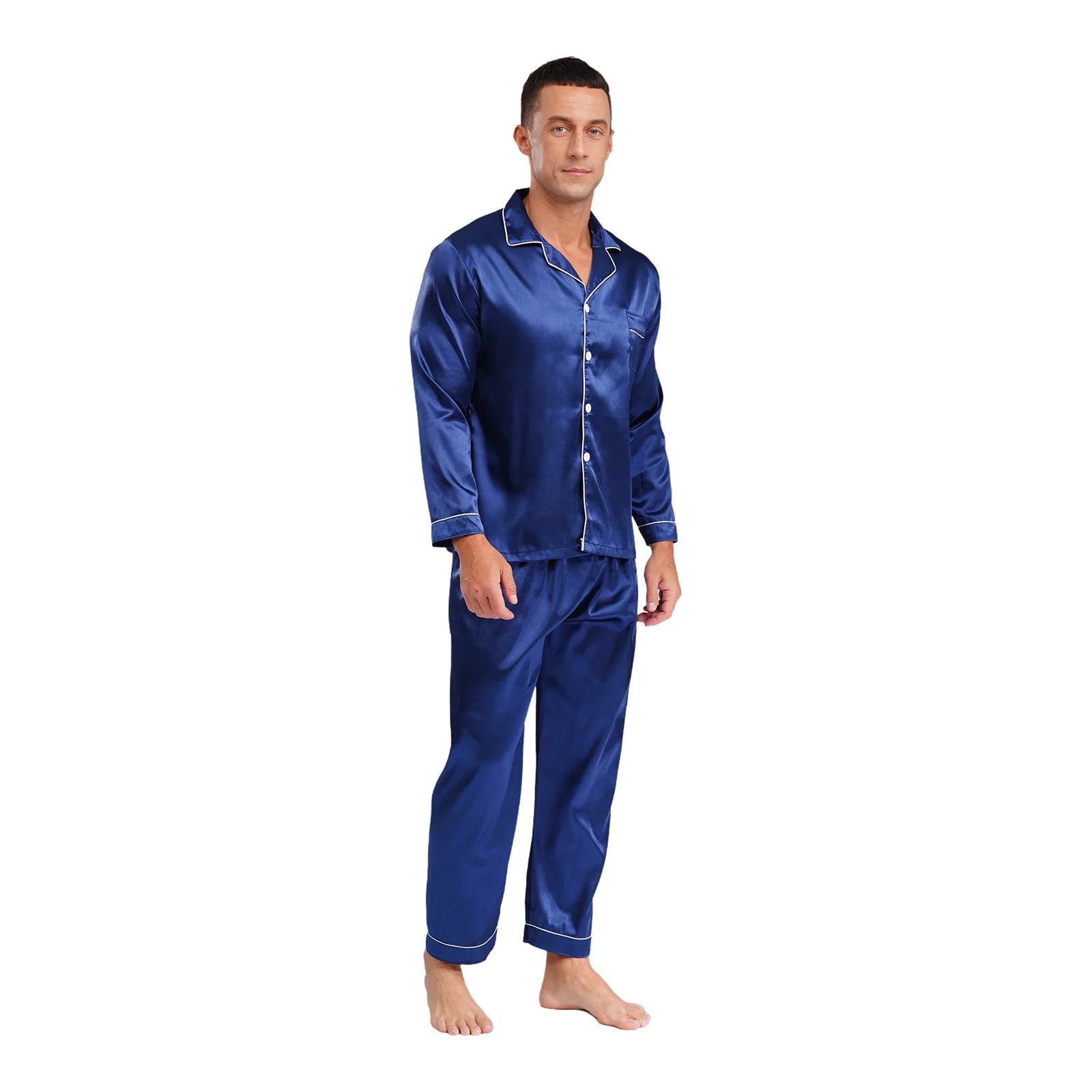 Mens Satin Pajamas Set Two Pieces Sleepwear