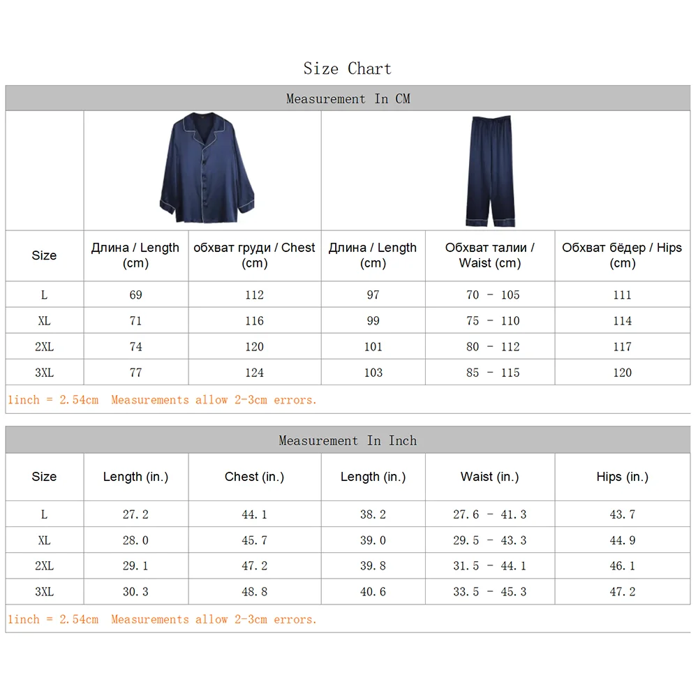 Men's 100% Real Silk Pajamas Set for Men Sleepwear