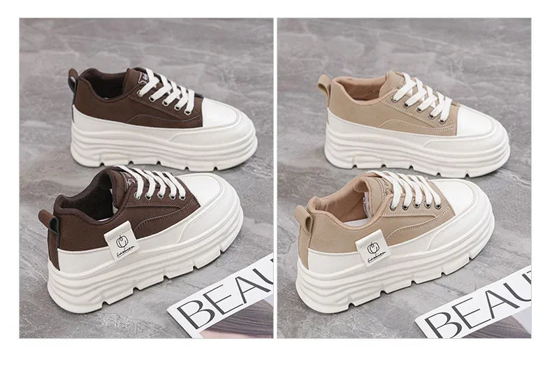 Shoes2025 Women Autumn Trend New Woman Flats Shoes Chunky Lace-up Soft-sole Casual Sneakers Female Vulcanized Shoe Walking Shoe