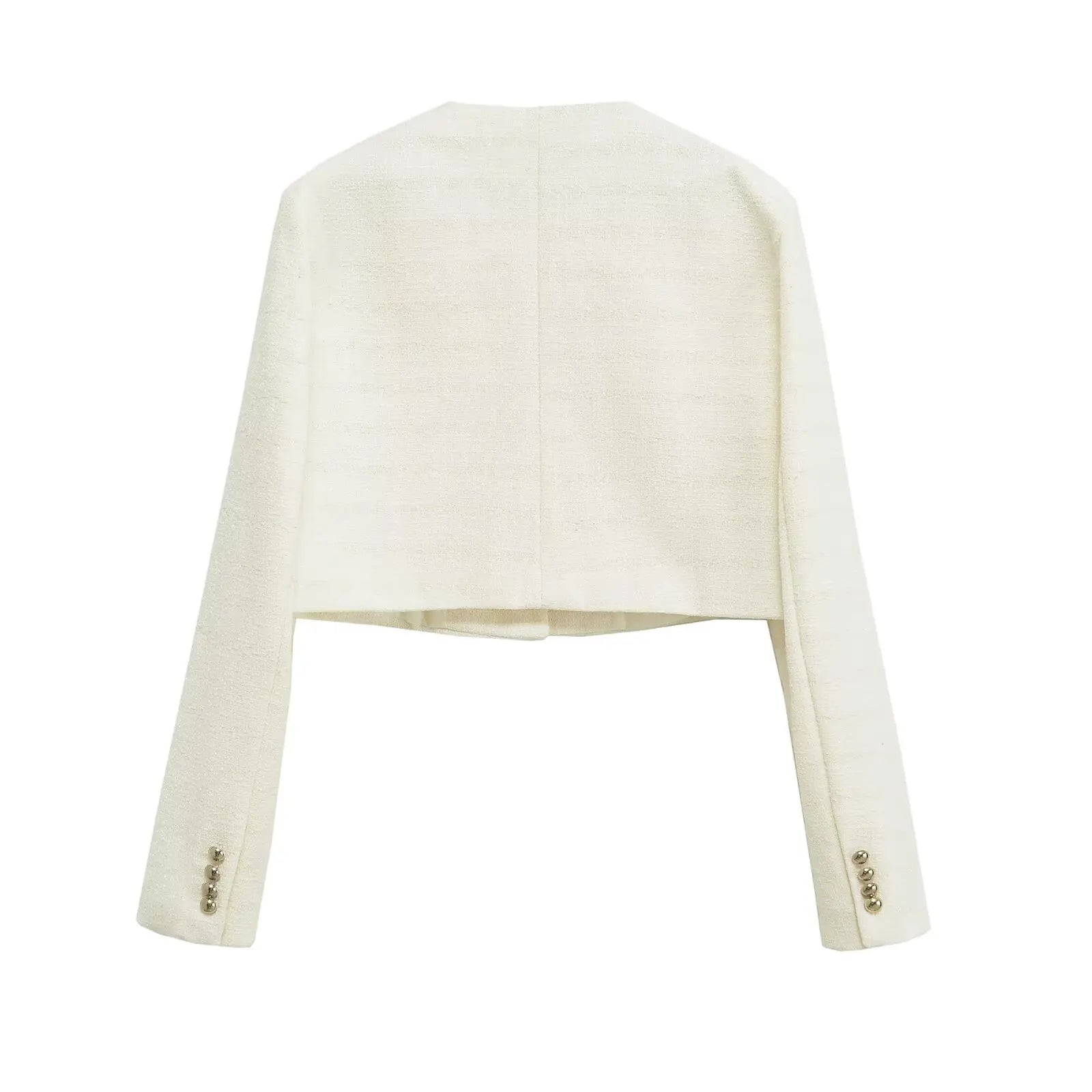 Women's Jacket Autumn New Style White Long Sleeve Button Decorative Short Jacket Aristocratic Style Personalized Fashion