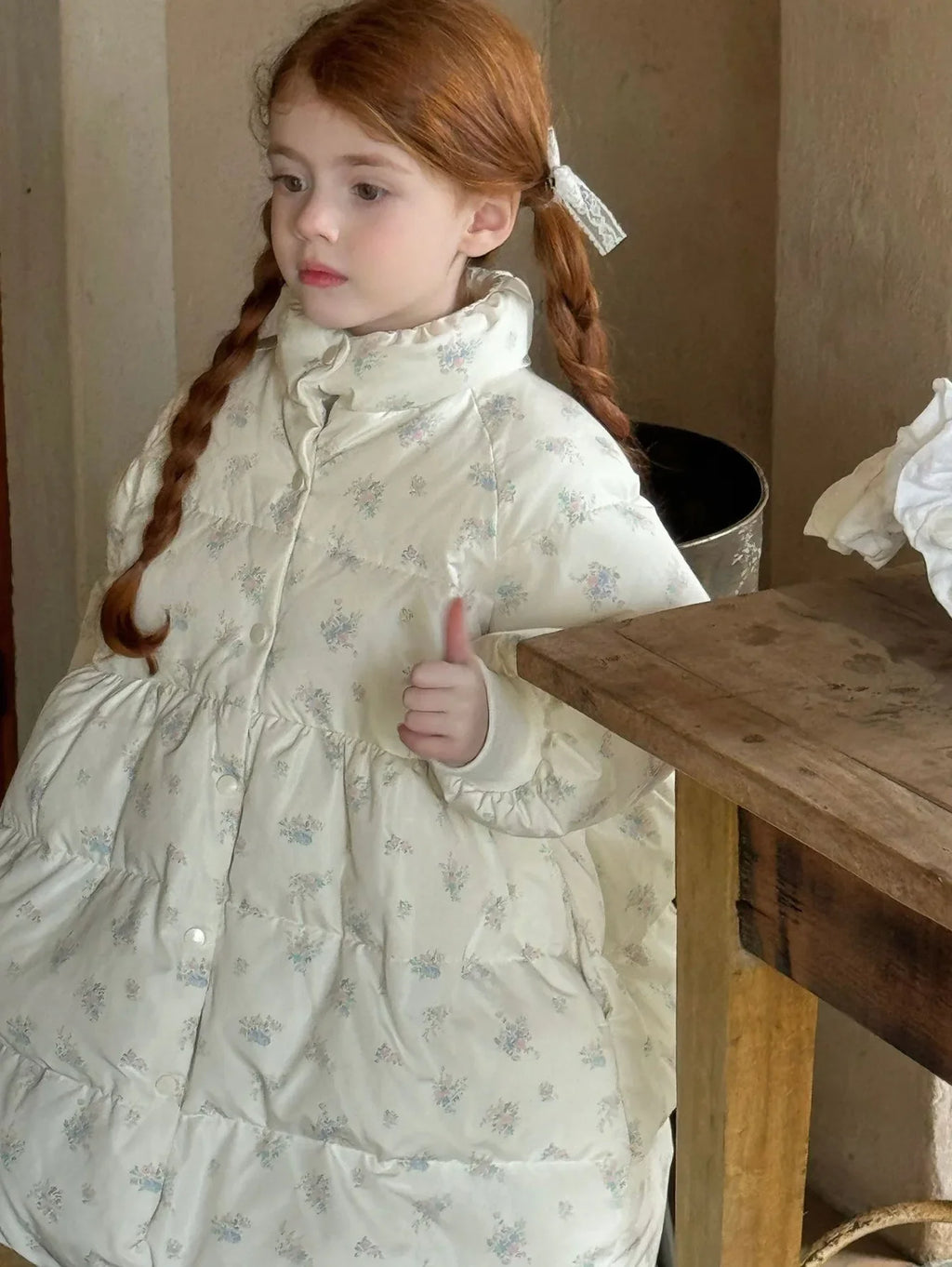 2025 Winter New Down Coat Korean Fashion Princess Floral Print Warm Cotton-padded Outerwear Kids Casual Sweetheart Parkas