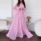 Robes for Woman Elegant O Neck Solid Ruffles Party Pleated Dress Spring Autumn Flare Sleeve Tie-up Slim Female Clothing Vestidos