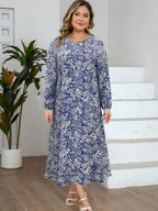 Plus Size Paisley Print Maxi Dress Women Long Sleeve Round Neck Loose Fit Boho Dress Casual Daily Wear
