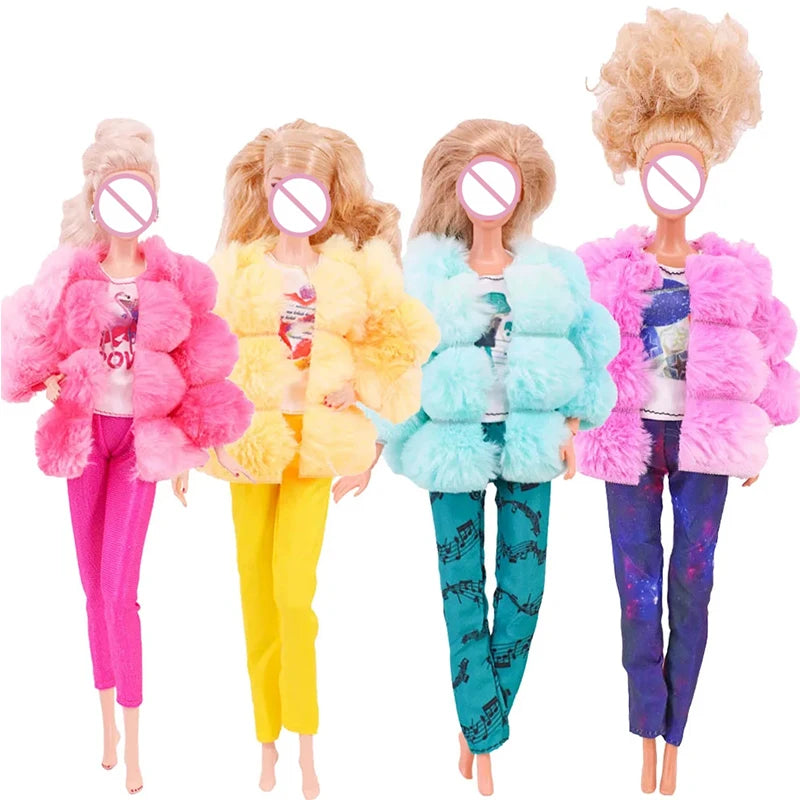 Girl Doll Clothes 3PcsPlush Coat Jacket+ Dress Skirt/ Pants Clothing for 30cm Doll Clothes Doll Accessories Girl`s Toy