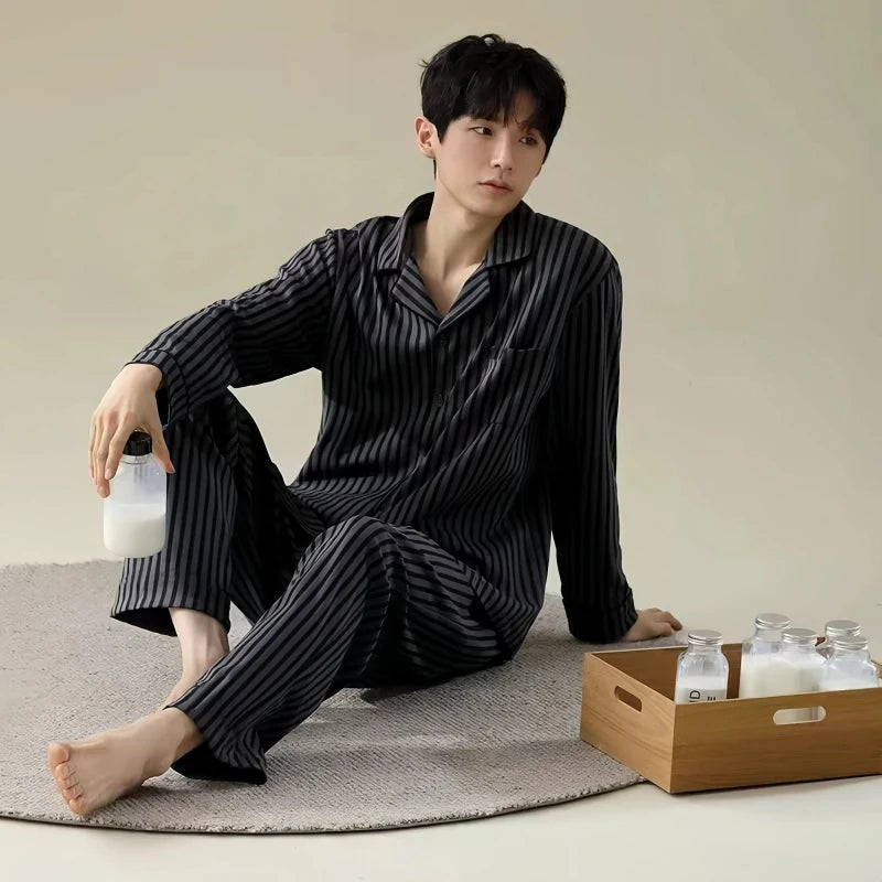 Pajamas for Men, Spring and Autumn Long-Sleeved Cardigans
