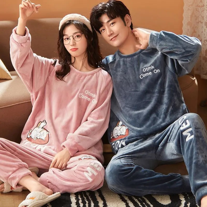 Couples Pajamas Women Men Winter Thicken Pyjamas Sleepwear