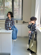 Children's Shirt 2024 Autumn Boys and Girls Korean Version Velvet Plaid Shirt Children's Casual Versatile Loose Long Sleeve Top