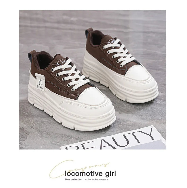 Shoes2025 Women Autumn Trend New Woman Flats Shoes Chunky Lace-up Soft-sole Casual Sneakers Female Vulcanized Shoe Walking Shoe