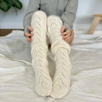 Knitted Leg Warmers Solid Color Hollow Mesh Long Over The Knee Stacked Socks Women Wool Winter Warm Socks Home Long Socks