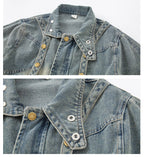 Cowgirl Streetwear Blue Denim Jacket Girl Harajuku Washed Distressed Jacket For Kids Child Gothic Punk Ripped Jeans Coat 5-14 T