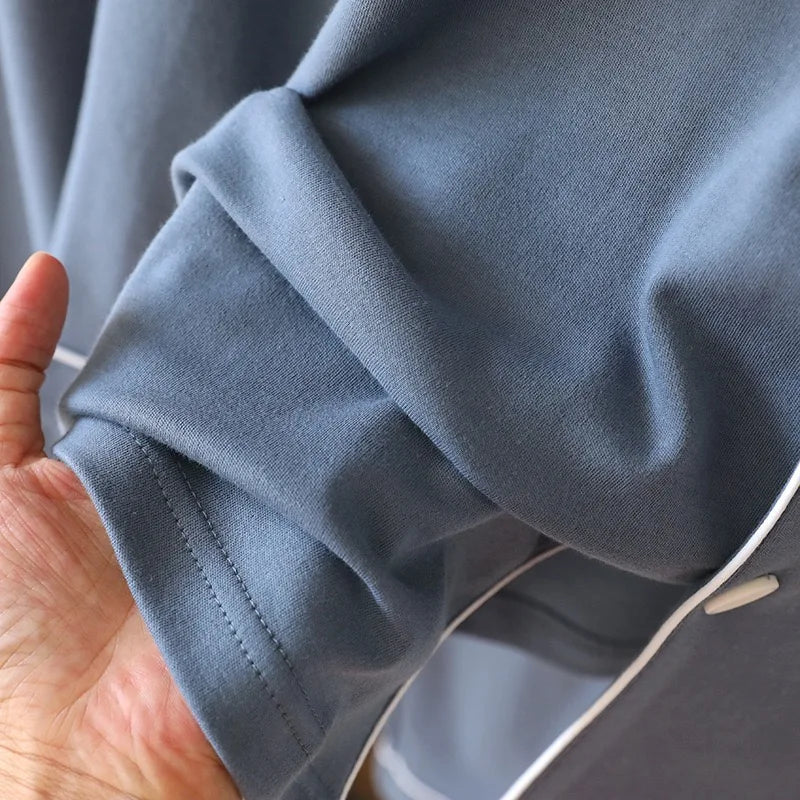 100% Cotton Men Pajamas, Thick sleepwear Long sleeved long pants for men pajamas Sleepwear 2 Piece Set Men Nightwear Loungewear