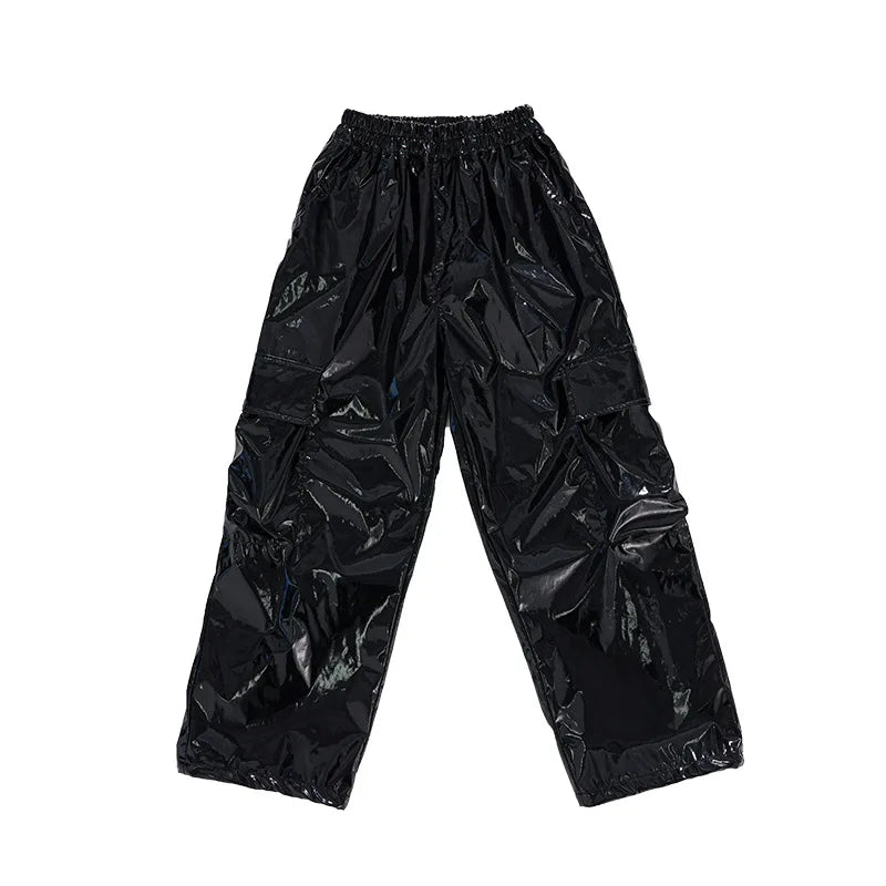 Boys K-pop Fashion Leather Jacket Street Dance Cargo Pants Girl Hip Hop Streetwear Kids Children Jazz Shiny Costume Clothes Sets